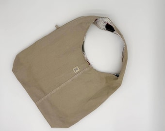 Bolso hobo de mezclilla beige reciclada con bolsillo / Bolso de hombro hecho a mano
