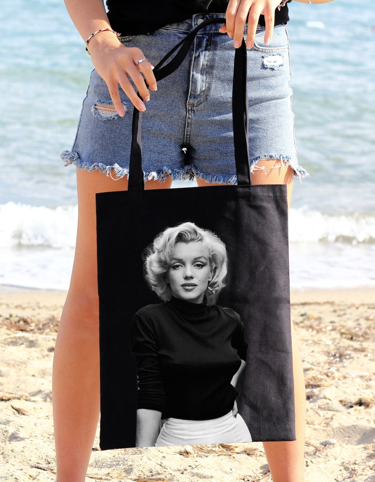 Large Marilyn Monroe Sassy Black Tote Book Bag Summer Beach Bag Grocery Tote Birthday Gift Etsy