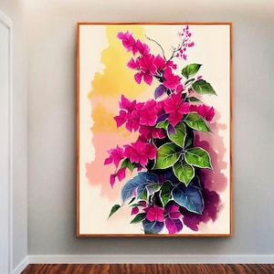 Watercolor Bougainvillea Wall Art: Original Watercolor Flower Print for Botanical Room Decor, Mediterranean Flowers, High Quality PNG/JPG