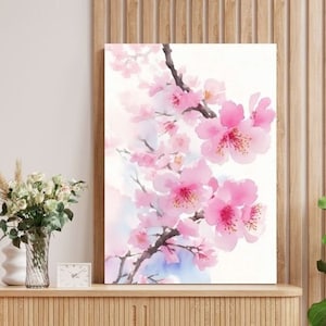 Cherry Blossom Art, Sakura Print, Watercolor Painting, Modern Minimalist Inspiring Floral Wall Decor, Japanese Floral Art