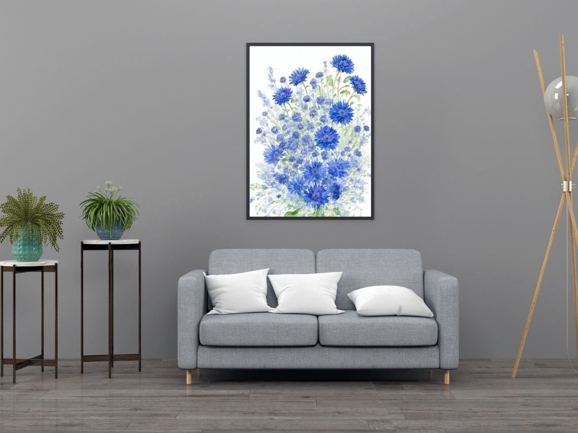 Printable Cornflower Watercolor Art, Cornflower Wall Decor, Cornflower ...