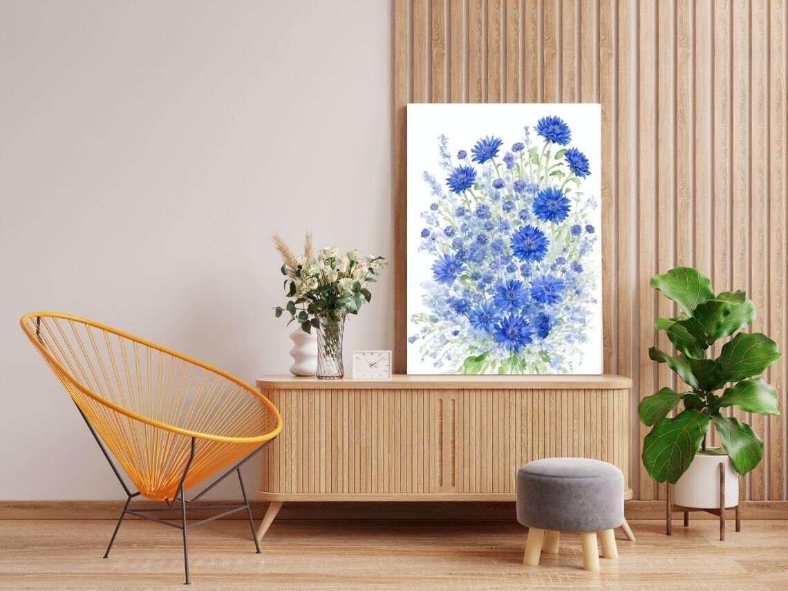 Printable Cornflower Watercolor Art, Cornflower Wall Decor, Cornflower ...