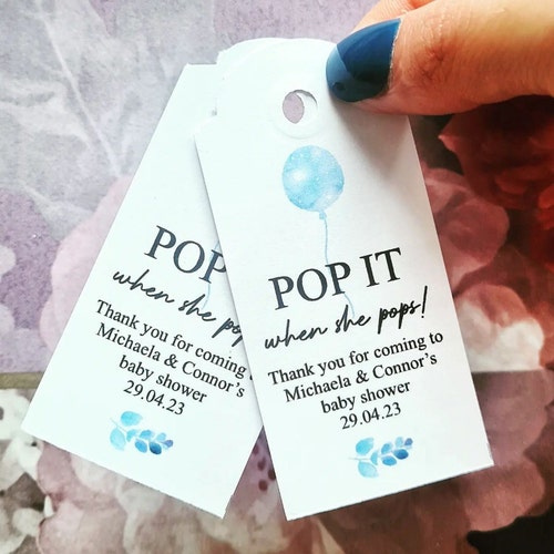 30 x Recuerdos personalizados para baby shower / Etiquetas "Explótalo cuando nazca" / Etiquetas para recuerdos / Niño / Azul / Etiqueta personalizada de Prosecco / Ideas para recuerdos
