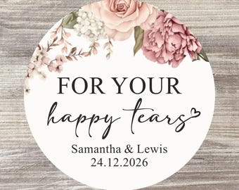 Personalised Wedding Happy Tears Stickers, Matte Paper Labels
