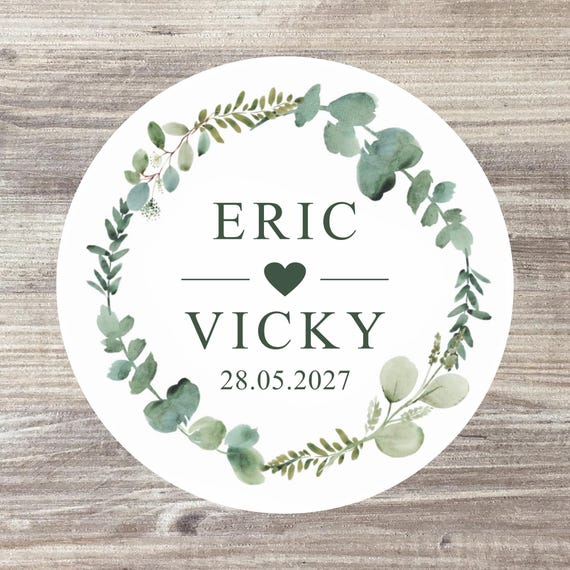 Personalised Wedding Stickers, Wedding Name Stickers, Wedding Favour Stickers, Eucalyptus Wedding Theme