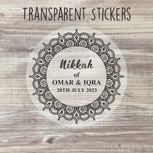 May include: A transparent sticker featuring a black mandala design and the text "Nikkah of Omar & Iqra 20th July 2023".