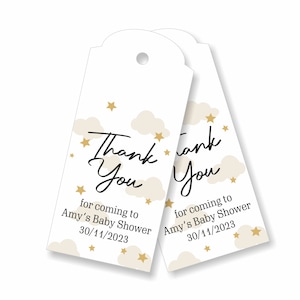 Baby Shower Gift Tags, Personalised Baby Shower Favours, Thank you Tags, Thank you favour labels, Cloud and Stars, Neutral Theme