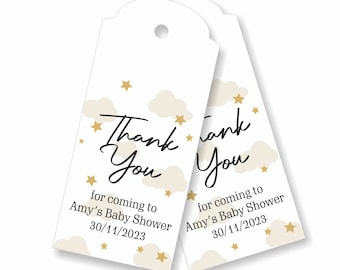 30 x Personalised Baby Shower Tags, Baby Shower Favours, Thank you Tags, Thank you favour labels, Cloud and Stars, Neutral Theme