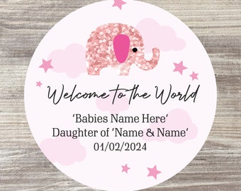 24 x pegatinas de anuncio de baby shower, personalizadas, bienvenidas al mundo, favores de baby shower, pegatinas de nacimiento, niña, es una niña,