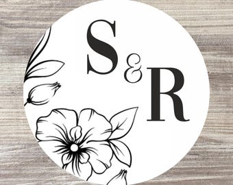 Personalised Wedding Monogram Stickers, Floral Favour Labels