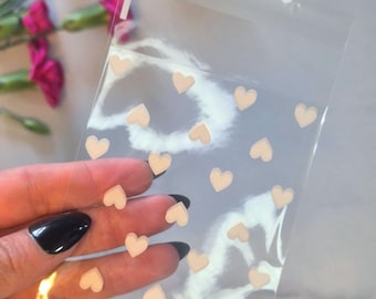 Heart Polka Dot Cellophane Favour Bags, Peel and Seal Treat Bags (8x10cm)