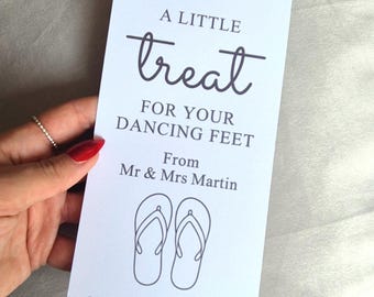 3 x XL Dancing Feet Basket Tags / Wedding Flip Flop Label / Personalised / A little treat for your dancing feet tags