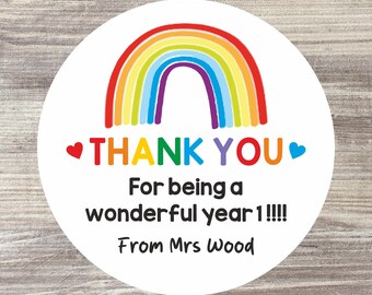 Personalised Teacher Stickers: Rainbow Thank You, Graduation Leaving Gift, Class of 2026