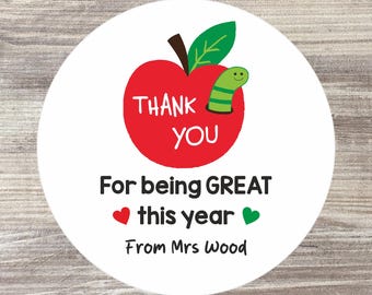 Personalised Teacher Stickers: Red Apple Thank You, Graduation Leaving Gift, Class of 2026