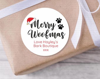 48 Personalised Christmas Stickers | Merry Woofmas Stickers | Merry Christmas Dog Stickers // Woofmas Labels | Dog Groomer Business Labels