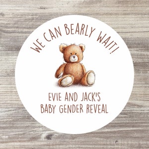 24 x We Can Bearly Wait Baby Shower Stickers, Baby Shower Favour Labels, Personalised Baby Shower Stickers, Teddy Bear