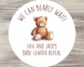 24 x We Can Bearly Wait Baby Shower Stickers, Baby Shower Favour Labels, Personalised Baby Shower Stickers, Teddy Bear