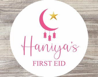 Personalised First Ramadam Stickers, First Eid Mubarak, Umrah, Baby Girl Stickers, Pink