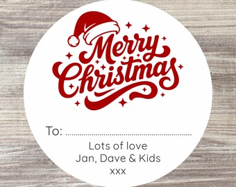 48 Personalised Christmas Stickers - Merry Christmas Labels - Present Labels - Gift Wrap Name Labels - Red