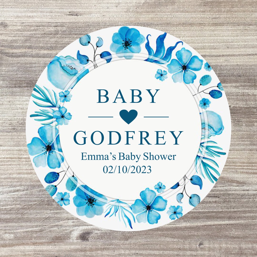 24 X Blue Baby Shower Stickers Baby Boy Favours, Baby Boy, Baby Name