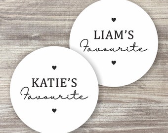 48 x His Her Favourite | Custom Wedding Name Stickers | Wedding Favour Labels | Our Favourite