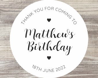 48 Personalized Birthday Party Stickers - Thank You For Coming Favors With Crown & Unicorn Design