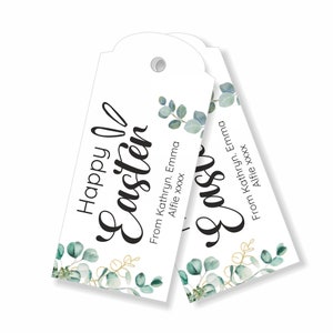 30 x Personalised Easter Gift Tags, Happy Easter rabbit ears, Easter bunny, Add your family names, Personalised Easter labels