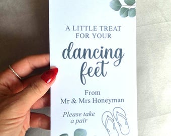 3 x XL Dancing Feet Basket Tags / Wedding Flip Flop Label / Personalised / A little treat for your dancing feet tags