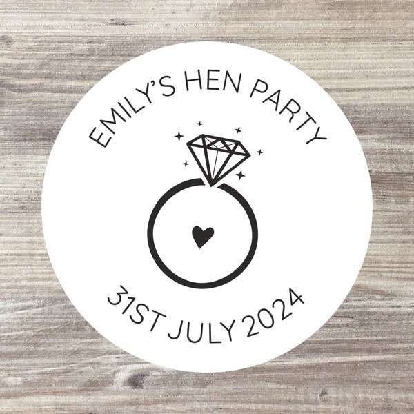 Personalised Hen Party Stickers // Hen Do Stickers // Diamond Ring Stickers // Bridal Shower Favour