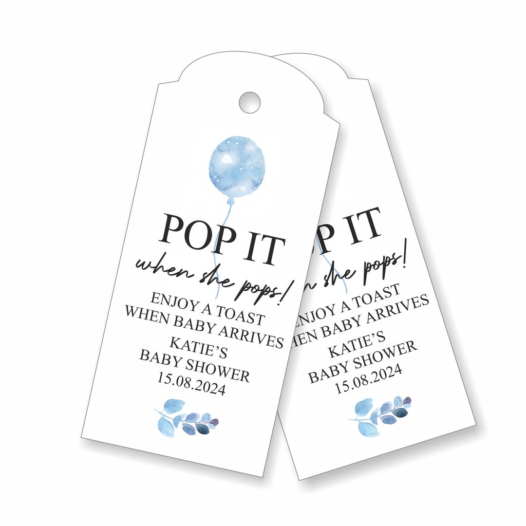 30 X Personalised Baby Shower Gift Tags Pop It When She Pops Baby Boy 30-x-personalised-baby-shower-gift-tags-pop-it-when-she-pops-baby-boy