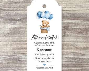 Baby Boy Announcement Tags - Personalised Blue Tags for your Party Favours - ADD ANY TEXT
