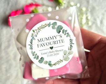 Mummy + Daddy's Favourite Sweet Favours - 48 x Stickers & Bags | DIY Baby Shower Sweet Favours | Sweets Not Included