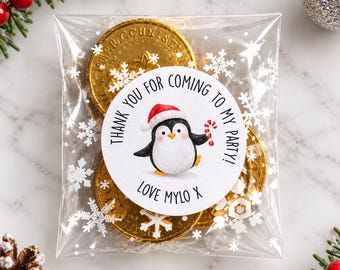 24 x Christmas Stickers and Sweet Bags - Personalised Penguin Stickers - Christmas Labels - Christmas Sweets