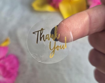 Gold Foil Thank You Stickers – Transparent Business Packaging Labels x 100