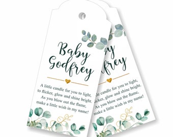 30 x Baby Shower Candle Gift Tags, Personalised baby shower, Favour Tags, Candle Favour Tags, Botanical