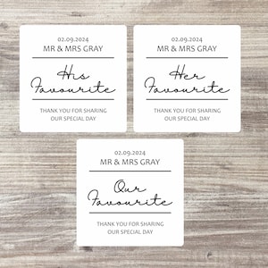 48 x His Her Favourite | Custom Wedding Stickers | Wedding Favour Labels | Our Favourite | Square