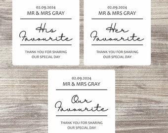 48 x His Her Favourite | Custom Wedding Stickers | Wedding Favour Labels | Our Favourite | Square