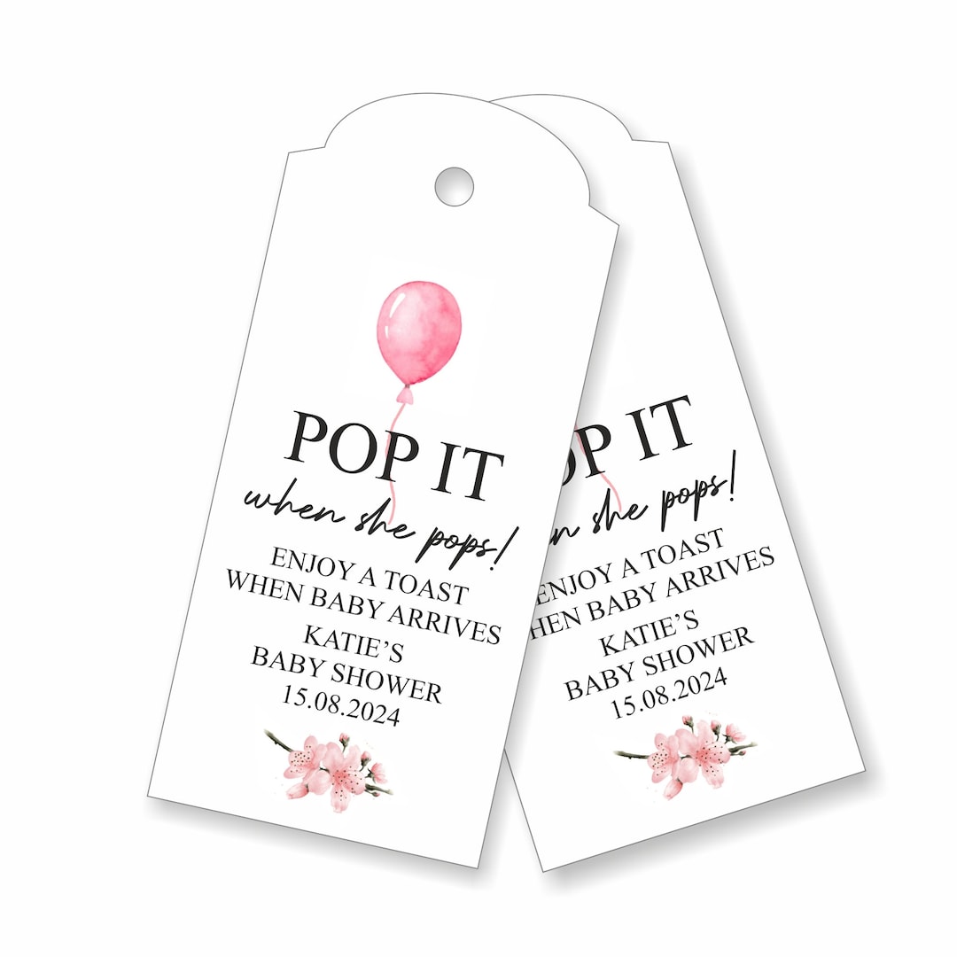 30 X Personalised Baby Shower Gift Tags, Pop It When She Pops, Baby Boy