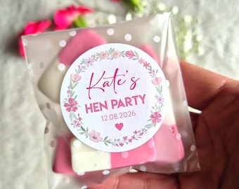 Personalized Hen Party Stickers | Pink Floral, Polka Dot Sweet Bags