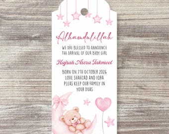Personalised Baby Girl Announcement Tags – Pink Watercolour Balloon Design
