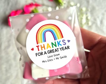 30 x Personalised Teacher Gift - Thank You Stickers and Polka Dot Sweet Bags