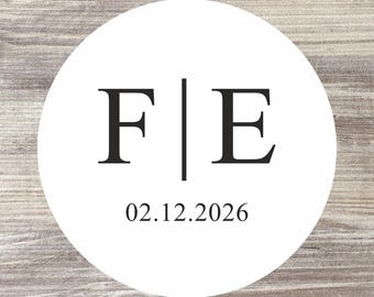 Personalized Wedding Monogram Stickers, Black and White, Handmade
