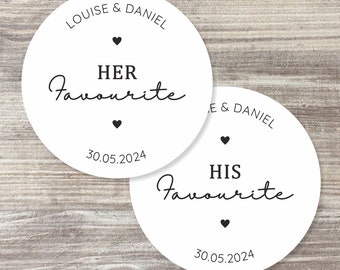 48 x His Her Favourite | Custom Wedding Name Stickers | Wedding Favour Labels | Our Favourite