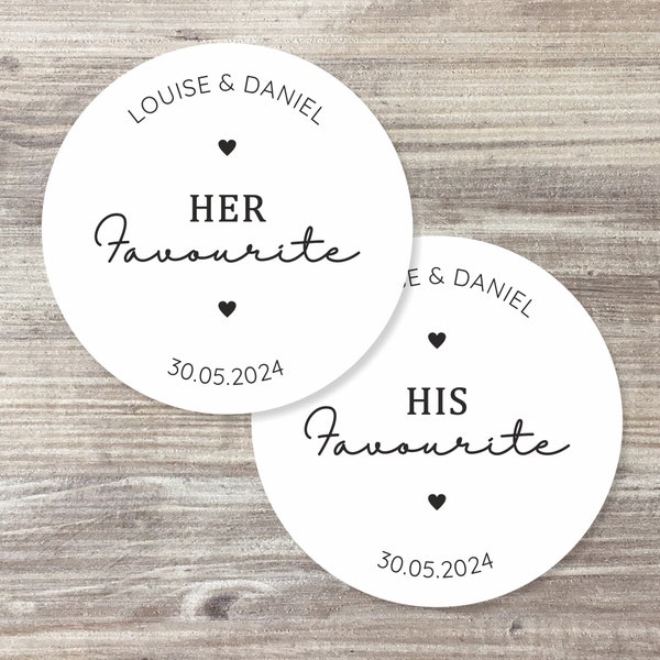 48 x His Her Our Favourite | Custom Wedding Name Stickers | Wedding Favour Labels | Our Favourite | Sweet Favour | Personalised Stickers