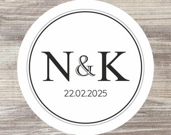Personalized Wedding Monogram Stickers, Black and White, Handmade