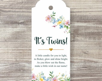 30 x Baby Shower Candle Gift Tags, Personalised baby shower, Favour Tags, Candle Favour Tags, Botanical, TWINS