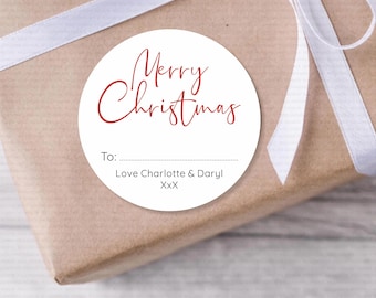 48 Personalised Christmas Stickers - Merry Christmas Labels - Present Labels - Gift Wrap Name Labels - Red