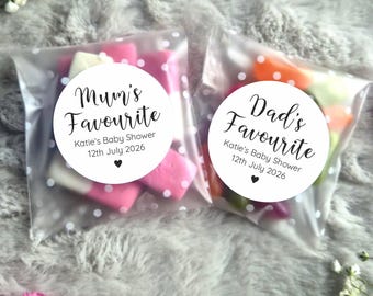 Mummy + Daddy's Favourite Sweet Favours - 48 x Stickers & Bags | DIY Baby Shower Sweet Favours | Sweets Not Included