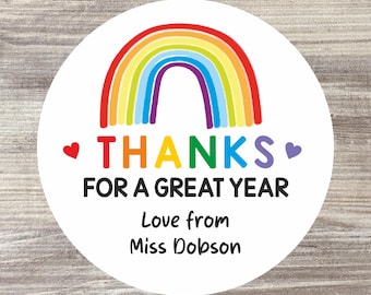Personalised Teacher Stickers: Rainbow Thank You, Graduation Leaving Gift, Class of 2026