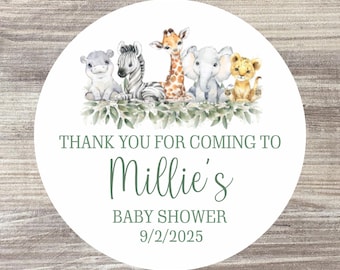 24 x Safari Baby Shower Stickers, Personalised Baby Shower Favour, Personalised Baby Shower Stickers, Animal Stickers , Giraffe, Elephant